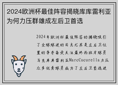 2024欧洲杯最佳阵容揭晓库库雷利亚为何力压群雄成左后卫首选