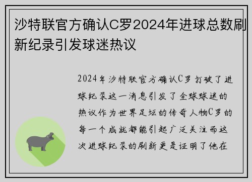 沙特联官方确认C罗2024年进球总数刷新纪录引发球迷热议